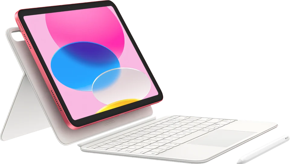 iPad com teclado e suporte