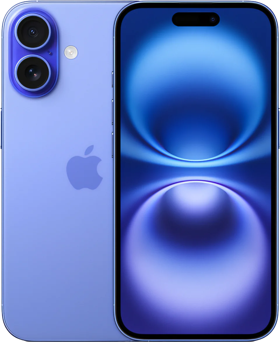 iPhone azul, visto de frente e de costas