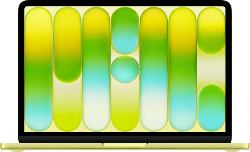 MacBook aberto, em acabamento verde-claro