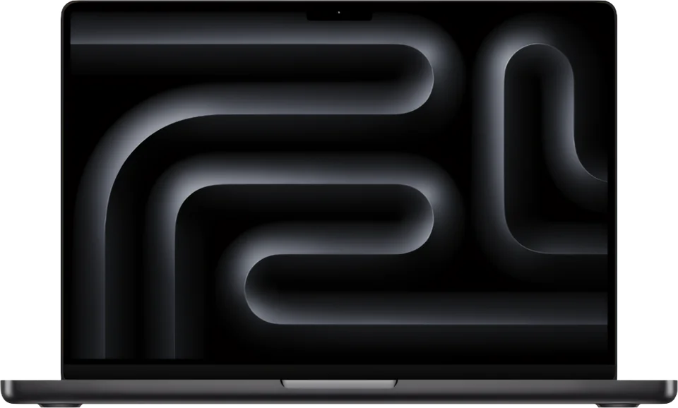 MacBook Pro aberto, em acabamento escuro