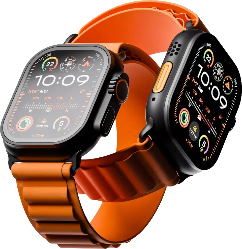 Apple Watch com pulseira laranja